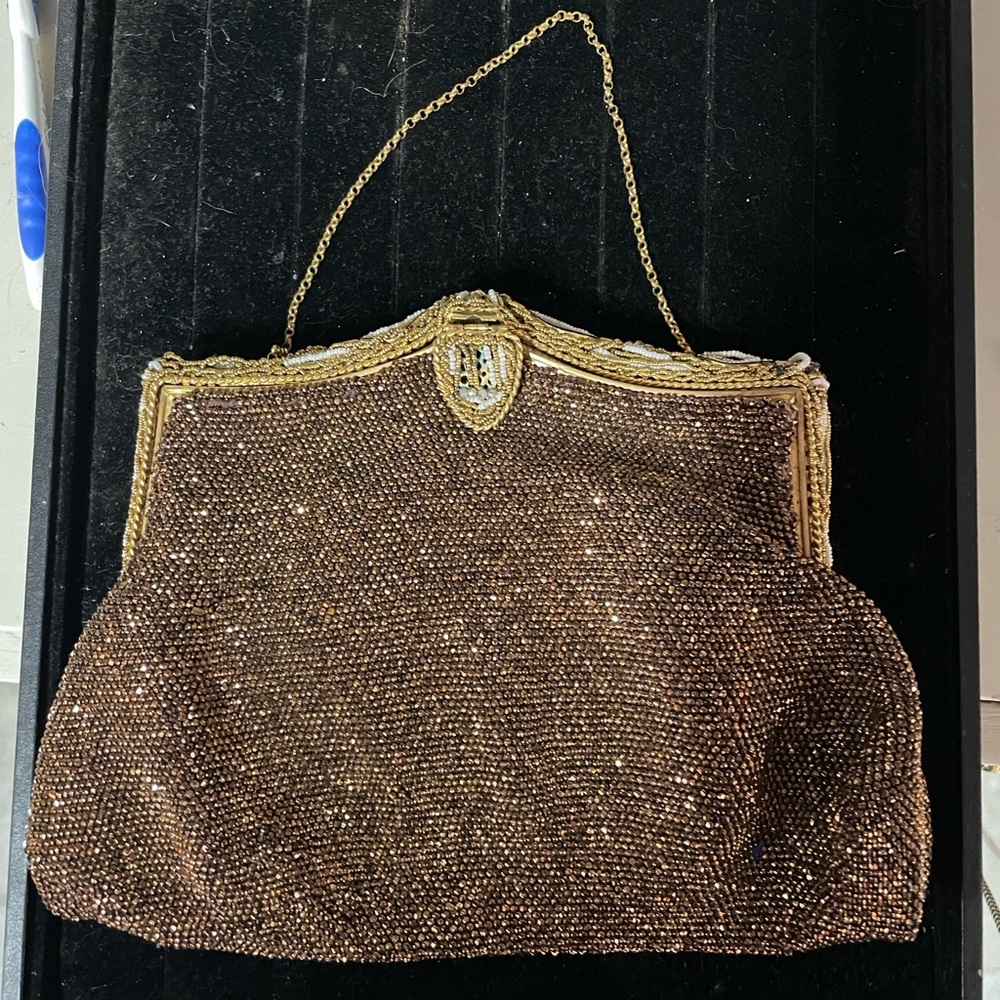 Rare handmade in France antique Real Gold Elegant mother of pearl Evening Bag